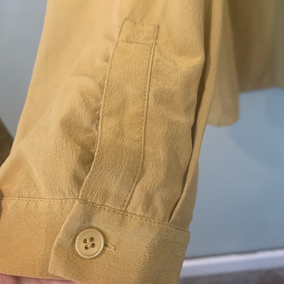 Mustard Yellow Collarless Button-Up Silk Blouse Approx. Women’s Large  or XL - Picture 2 of 6